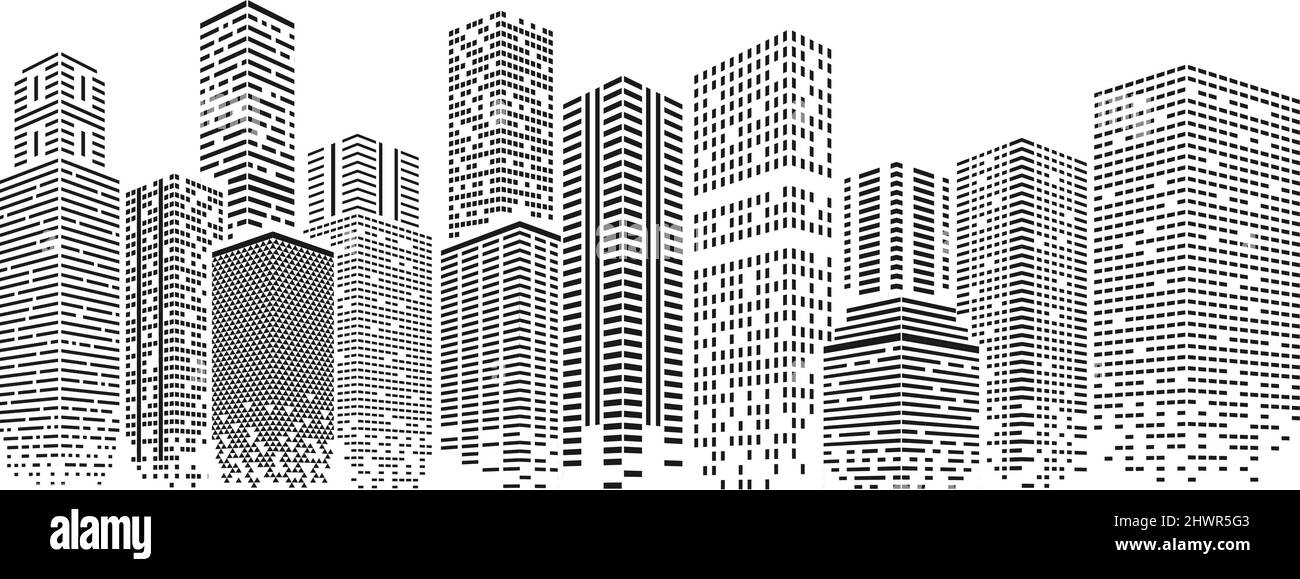 Città di dots. Paesaggio urbano isolato con skyline punteggiato. Edificio di uffici, architettura poligonale case astratte. Arte tecnologica, azienda vettoriale esatta Illustrazione Vettoriale
