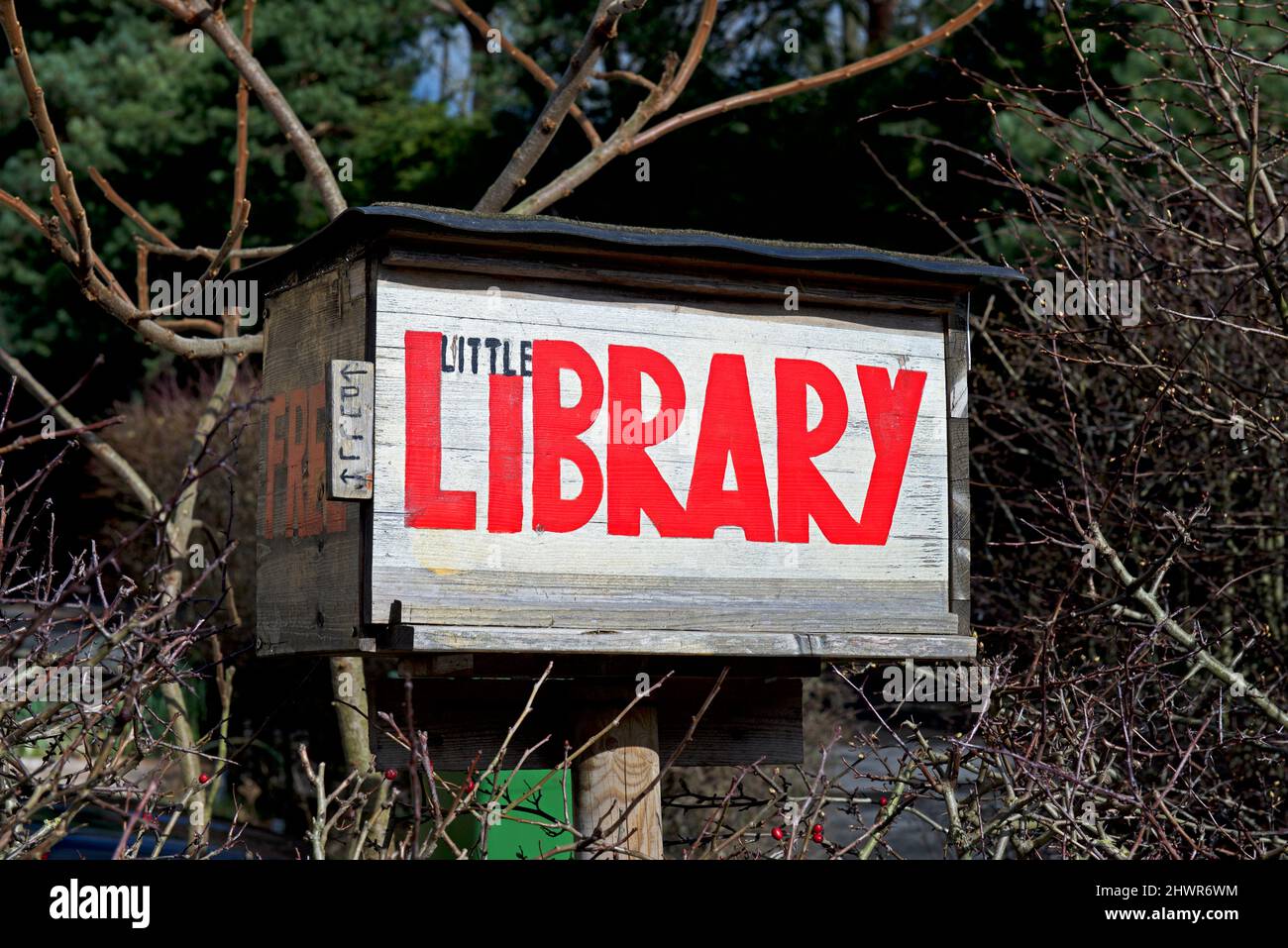 Piccola biblioteca di prestito in un villaggio, Inghilterra Regno Unito Foto Stock
