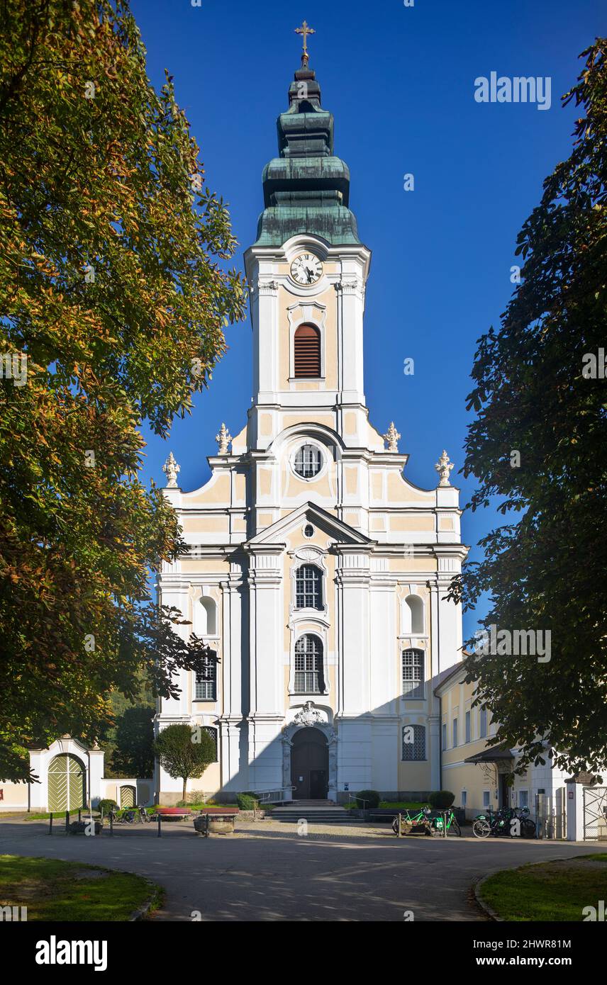 Austria, Austria superiore, Engelhartszell an der Donau, facciata dell'Abbazia di Engelszell Foto Stock