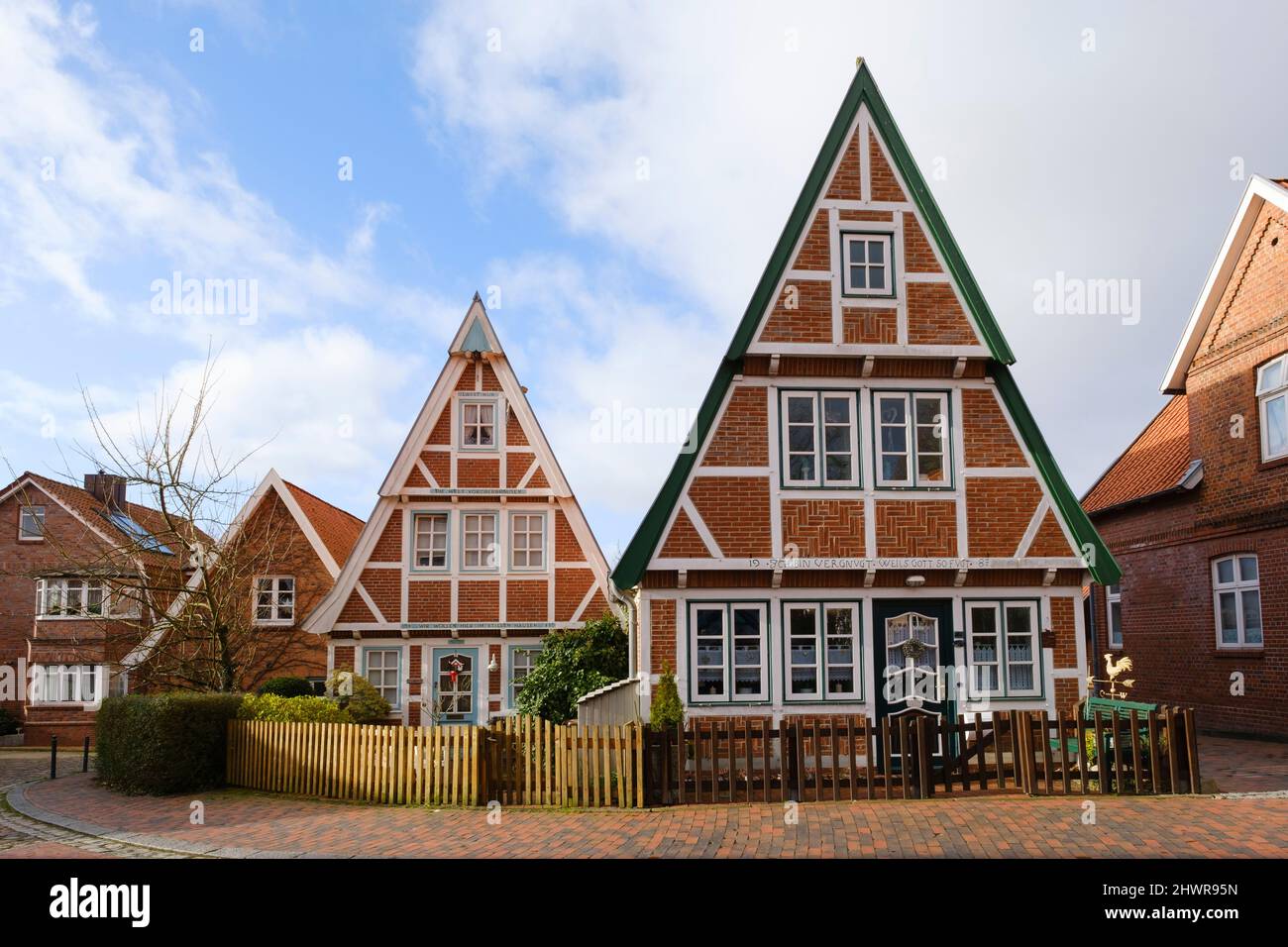 Germania, bassa Sassonia, Otterndorf, case in legno a graticcio Foto Stock