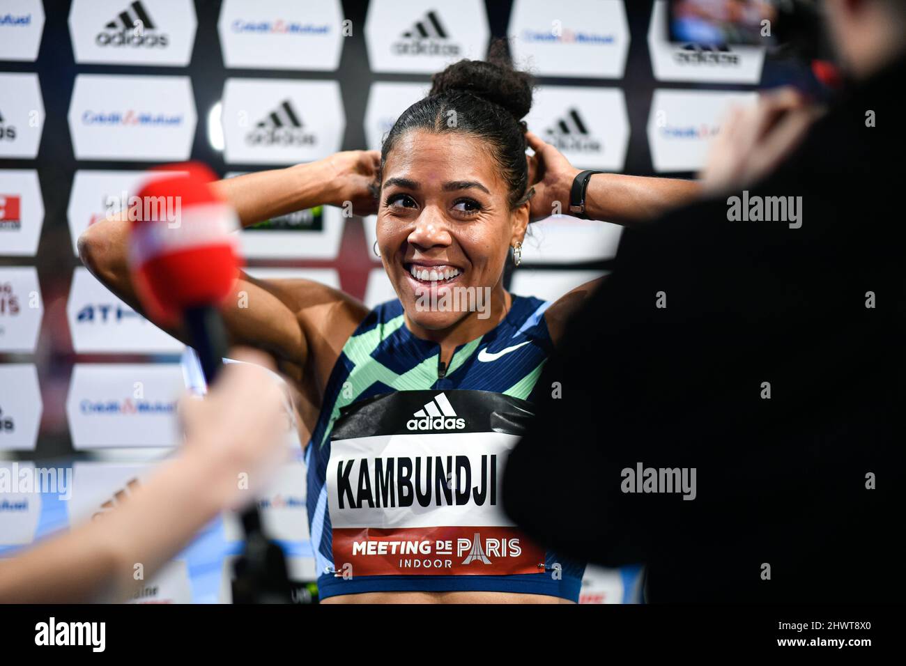 Mujinga Kambundji (60m donne) della Svizzera compete durante il World Athletics Indoor Tour, Meeting de Paris 2022, il 6 marzo 2022 presso l'Accor Arena di Parigi, Francia. Foto Stock