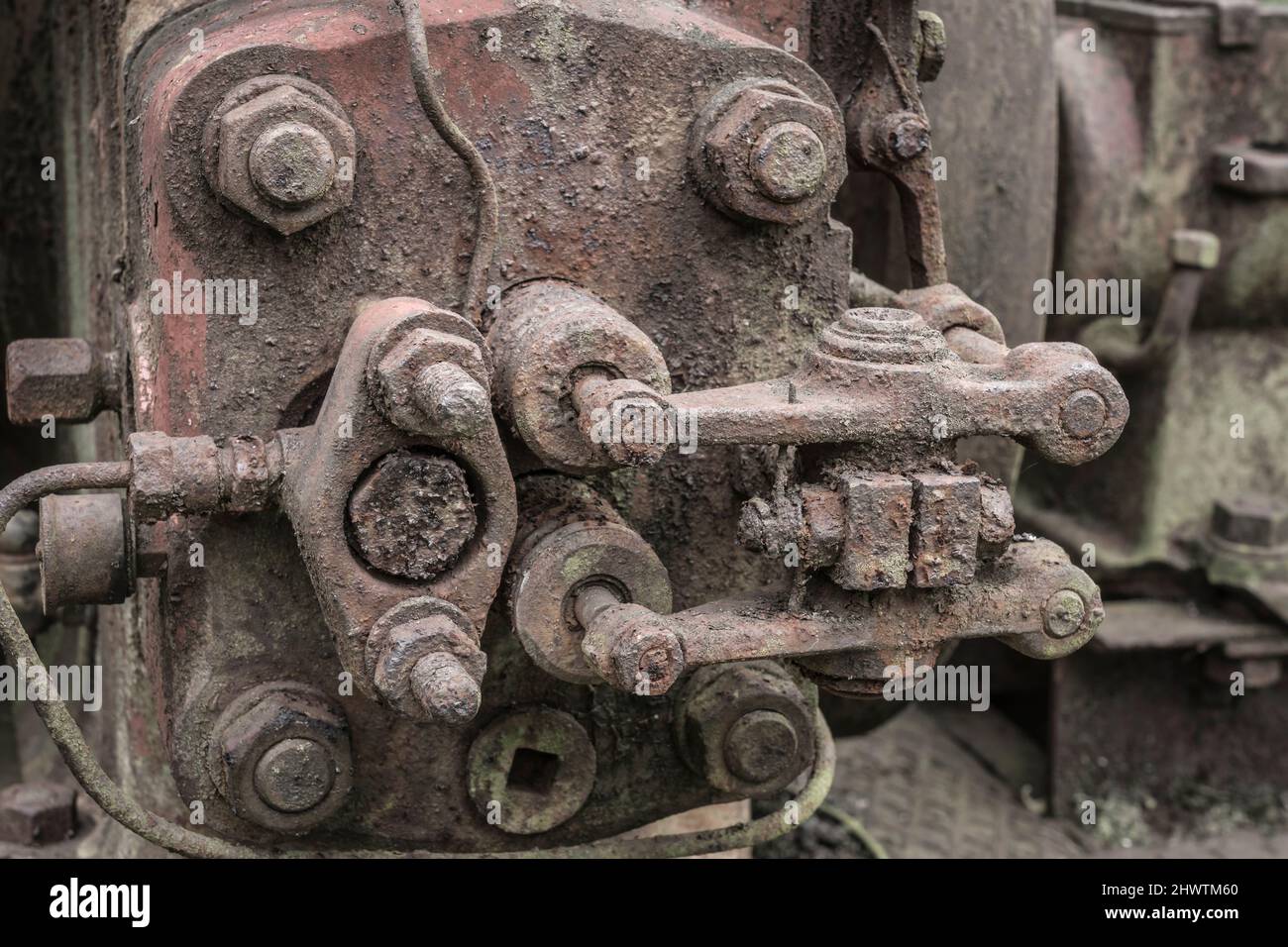 Dettaglio di un motore a vapore stazionario storico. Foto Stock