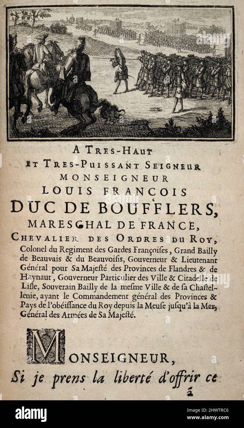 Illustrazione d'epoca di l'Art Militaire Franois, Arte militare Francese , fine 17th secolo, 1696. Tattiche militari francesi, guerra fine 17th secolo, Foto Stock