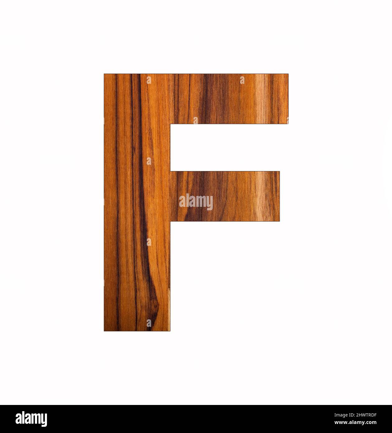 Lettera maiuscola dell'alfabeto di legno F - sfondo nero Foto Stock