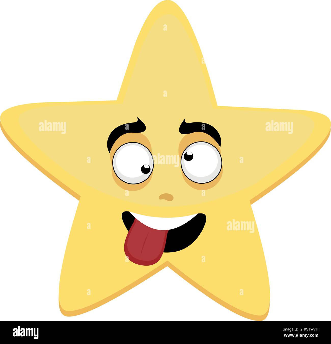 Illustrazione vettoriale di un personaggio cartoon di una stella, con un'espressione divertente e folle Illustrazione Vettoriale