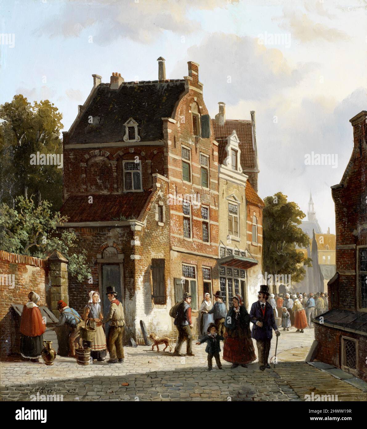 Figura in una strada trafficata 1853, dipinto di Adrianus Eversen Foto Stock