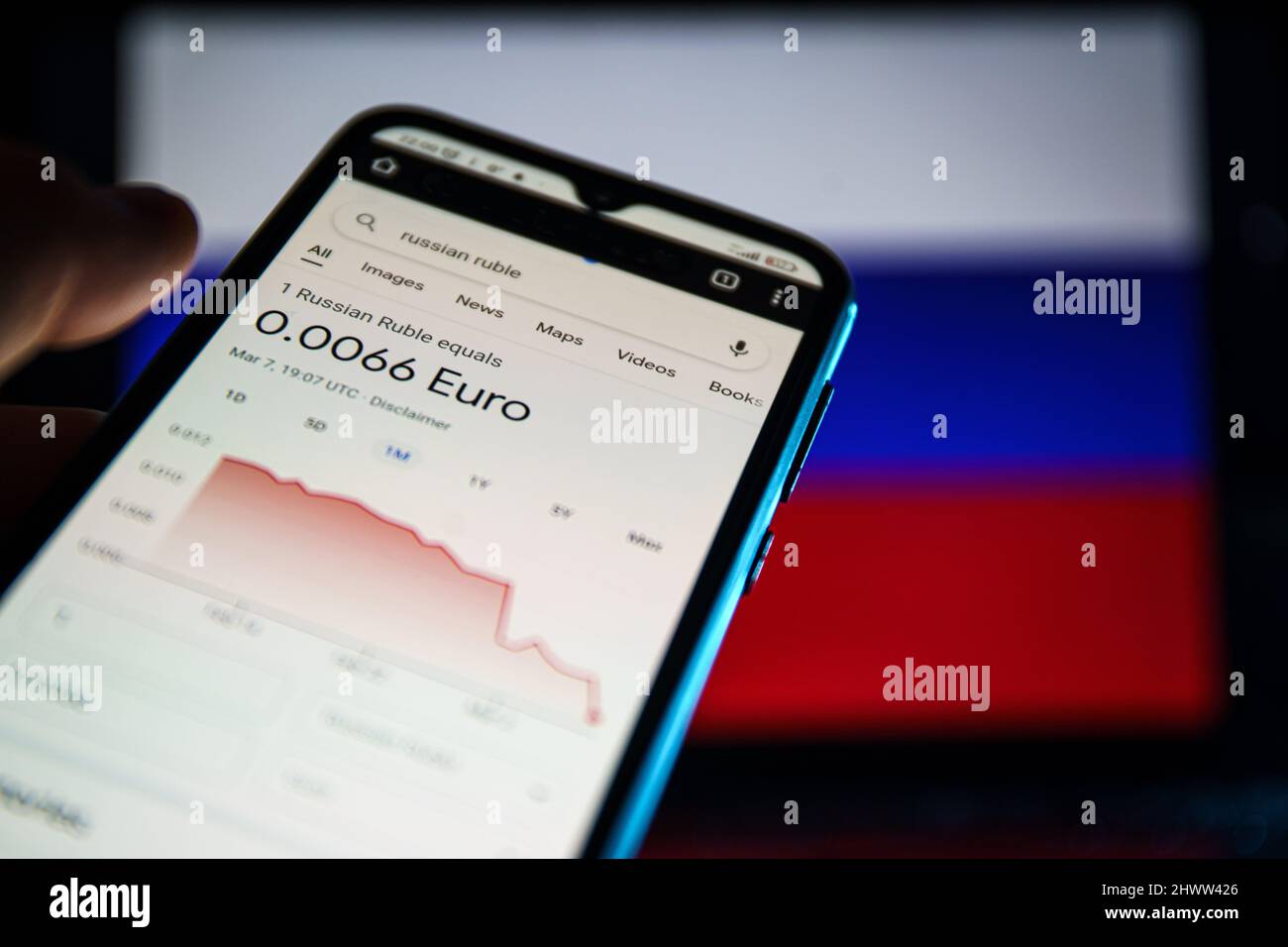 Ruble al mercato valutario. Il rublo o rublo russo è la valuta ufficiale della Federazione russa. Ruble contro Euro Foto Stock