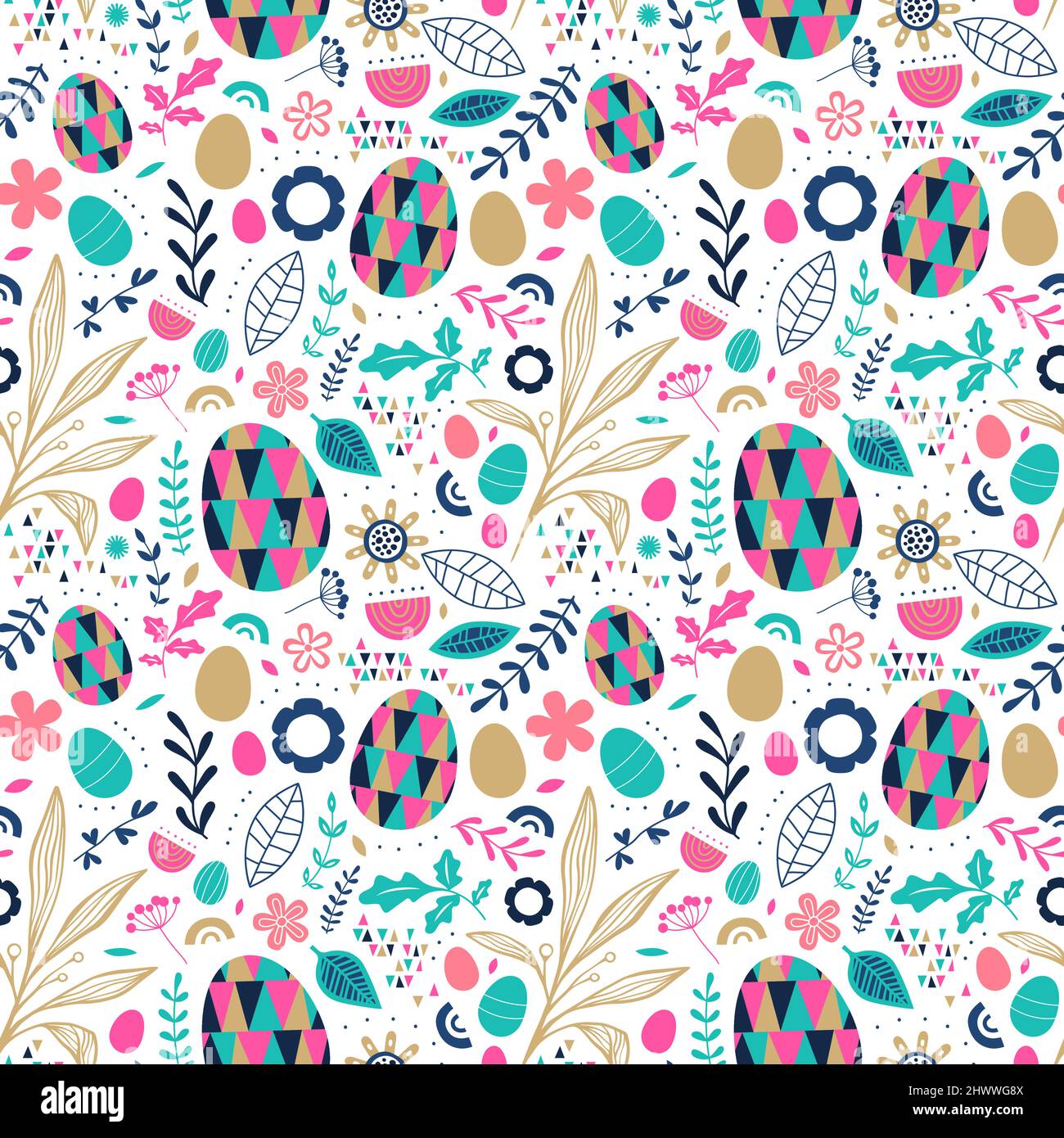 Uovo di Pasqua disegno senza cuciture con cute mano disegno fiore e primavera decorazione in stile d'arte popolare vintage. Sfondo festivo per t Illustrazione Vettoriale