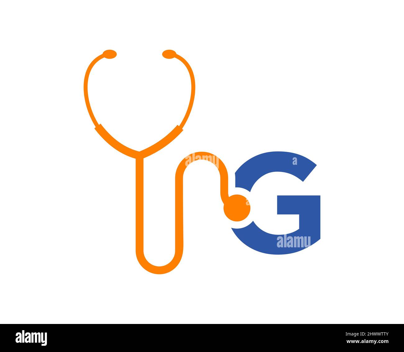 Logo di assistenza sanitaria con lettera G. Logo stetoscopio lettera G. Logo medico e Medicina Illustrazione Vettoriale