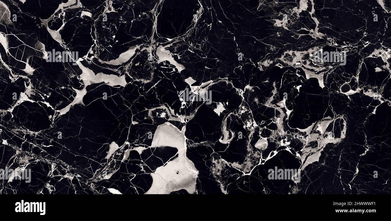 Pietra nera sfondo con texture in marmo, carta da parati e piani di lavoro in marmo nero. Pavimento e piastrelle in marmo nero. Design in marmo ceramico. Foto Stock