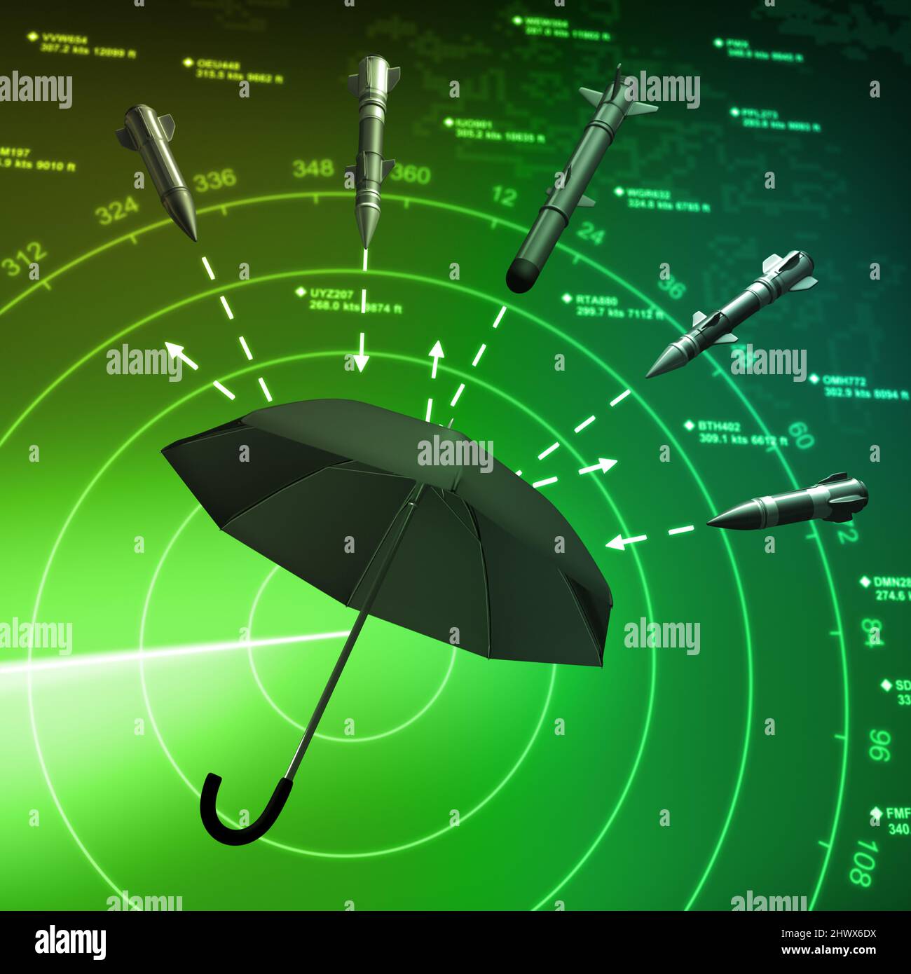 Radar e protezione dell'aria - rappresentazione 3D Foto Stock