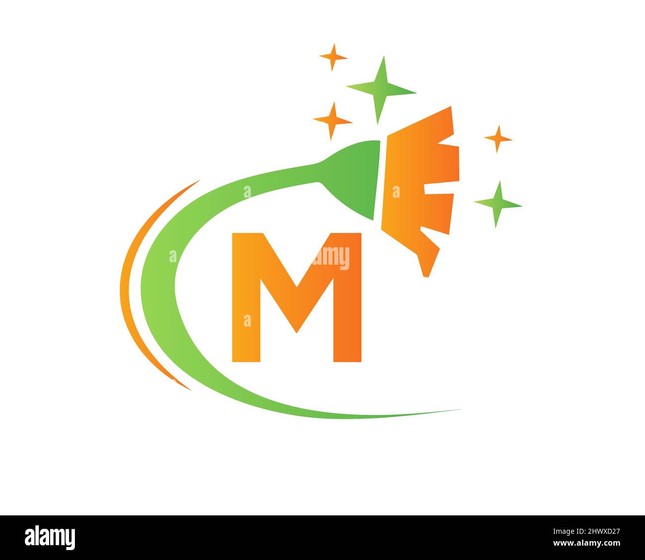 Logo per la pulizia con lettera M. House Clean e logo della camera da letto. Logo M letter Maid Illustrazione Vettoriale