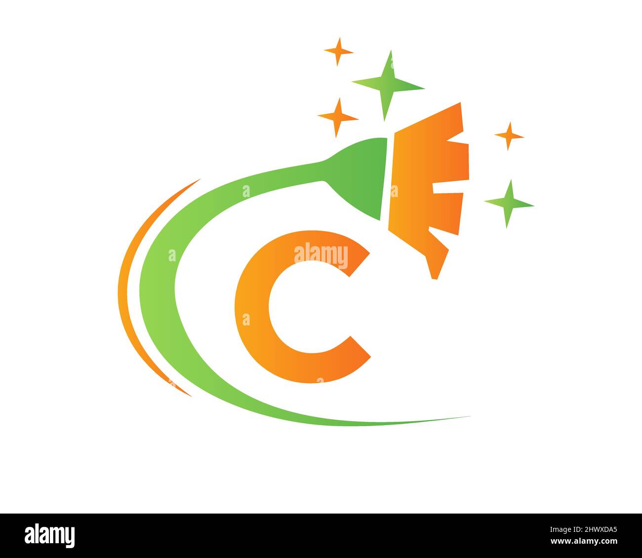 Logo per la pulizia con lettera C. House Clean e logo della camera da letto. Logo della Maid lettera C. Illustrazione Vettoriale