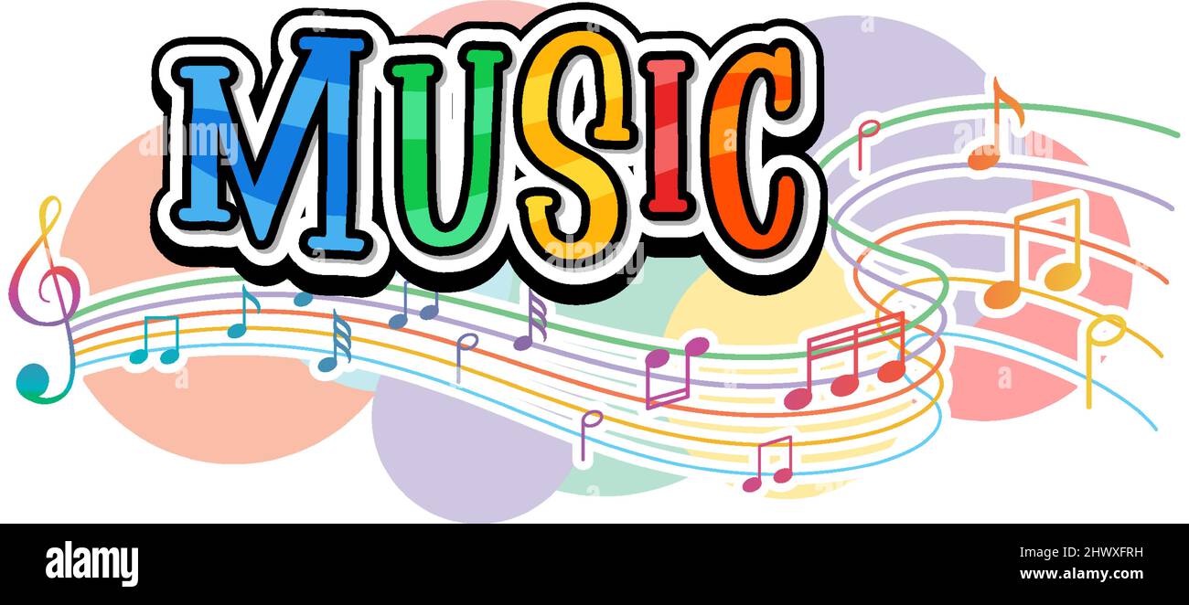 Disegno dei caratteri per la musica di parola con note musicali su sfondo bianco Illustrazione Vettoriale