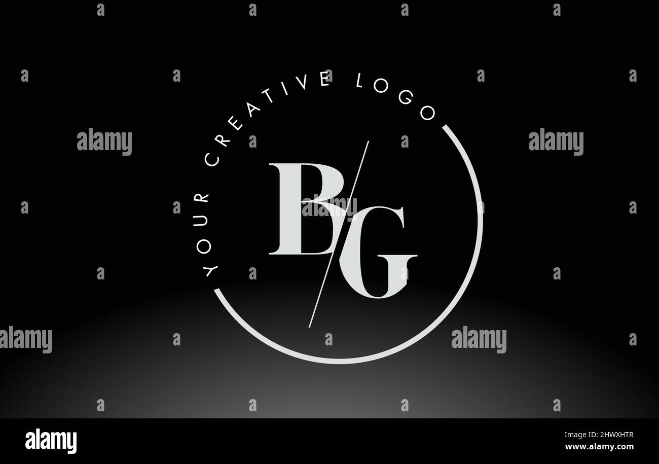 Logo BG Letter bianco con carattere Serif intersecato e troncato creativo. Illustrazione Vettoriale