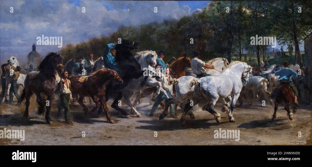 Rosa Bonheur, la Fiera del Cavallo, 1855, olio su tela, Galleria Nazionale, Londra, Inghilterra, Gran Bretagna Foto Stock