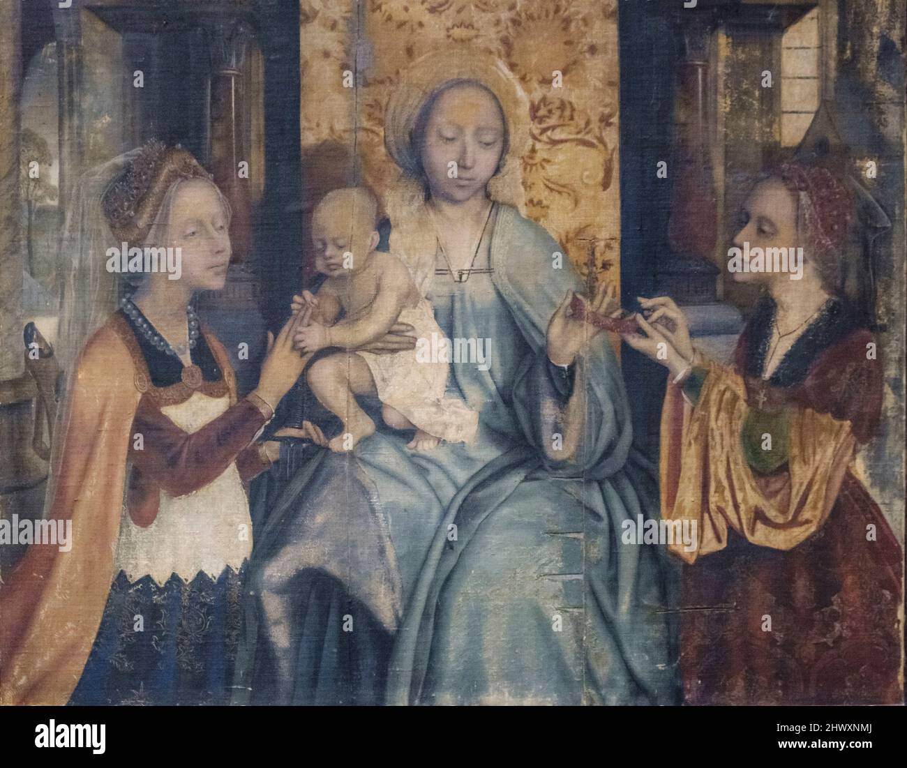 Quinten Massys, la Vergine col Bambino con i Santi Caterina e Barbara,  1515, colla sul lino, National Gallery, Londra, Inghilterra, Gran Bretagna  Foto stock - Alamy