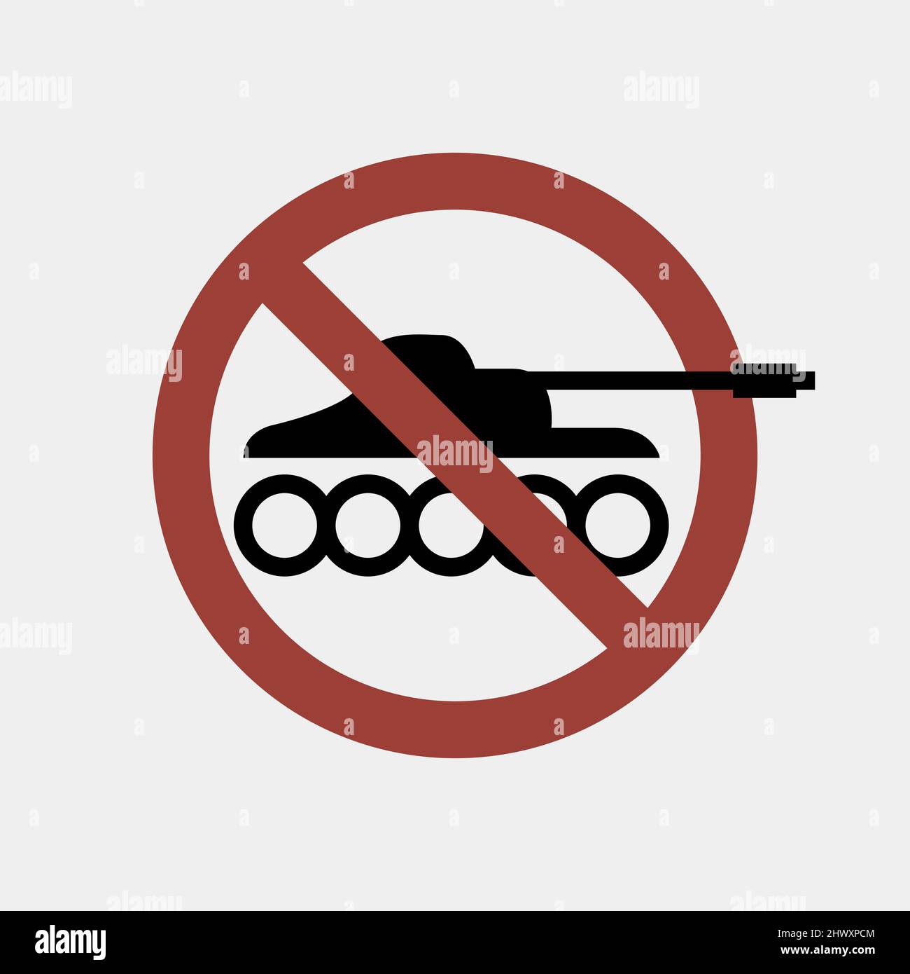 Arresta i carri armati di battaglia, nessun segno del carro armato, simbolo contro la guerra, illustrazione vettoriale Illustrazione Vettoriale