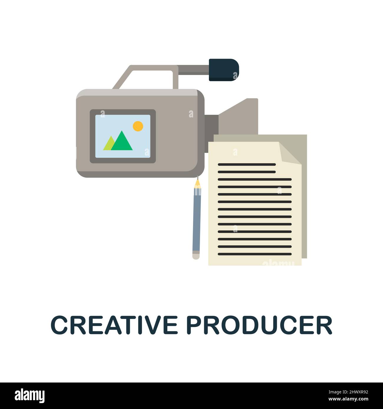 Icona piatta di Creative Producer. Segno colorato elemento dalla collezione di professioni creative. Flat Creative Producer segno icona per il web design, infografica Illustrazione Vettoriale