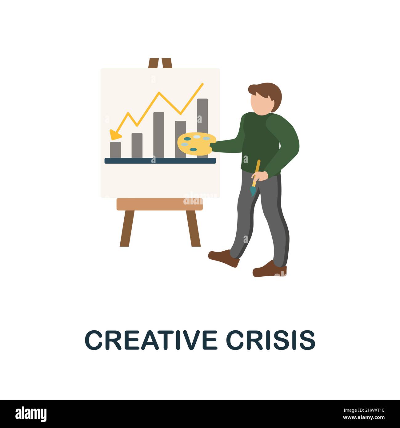 Icona Creative Crisis Flat. Segno colorato elemento dalla collezione di professioni creative. Flat Creative Crisis icona segno per il web design, infografica e. Illustrazione Vettoriale