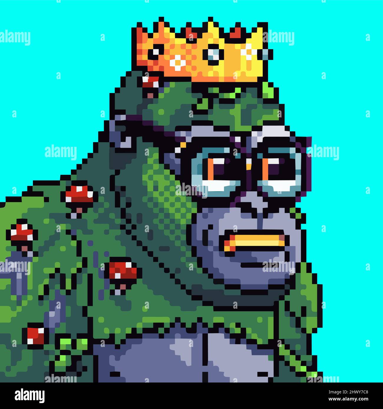 Galactic apes pixel art carattere NFT. costume da gorilla a 16 bit e accessori. Vivace e colorato gioco di animali asset. Illustrazione del vettore avatar Illustrazione Vettoriale