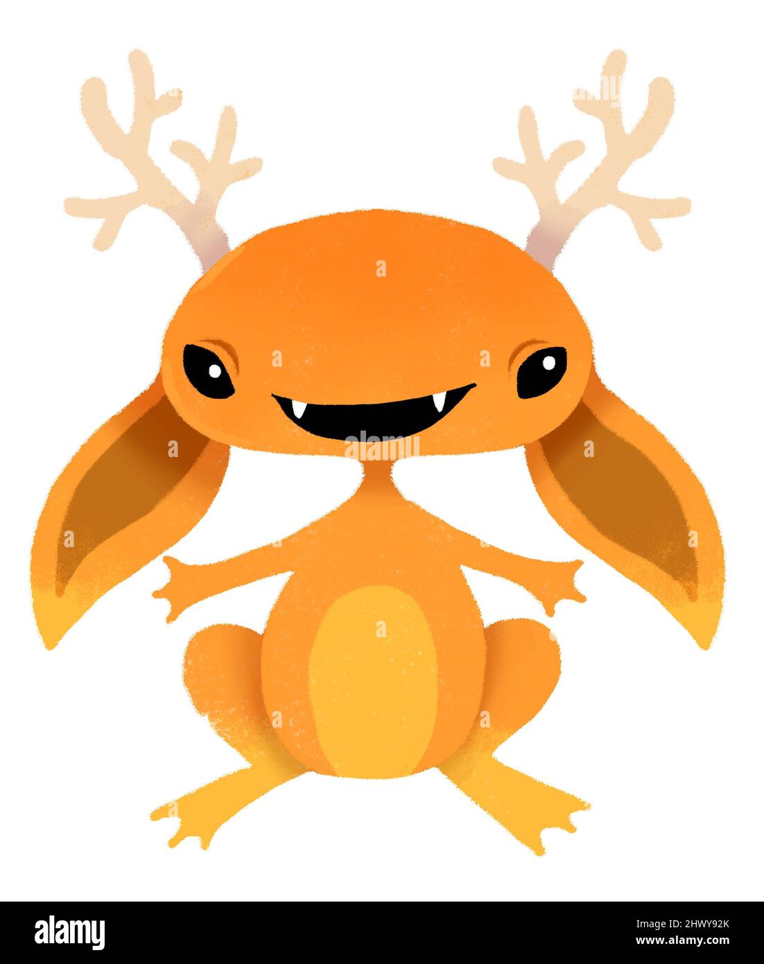 Simpatico mostro di cartoni animati arancioni con corna e fiangs. Illustrazione divertente dei bambini Foto Stock