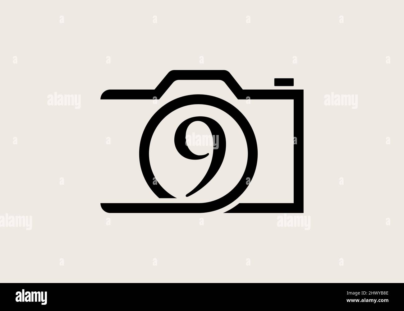 Disegno del logo fotografico su lettera 9. Letter 9 Fotografia Logo Design. Logo della fotocamera Design Inspiration, modello fotografico Illustrazione Vettoriale
