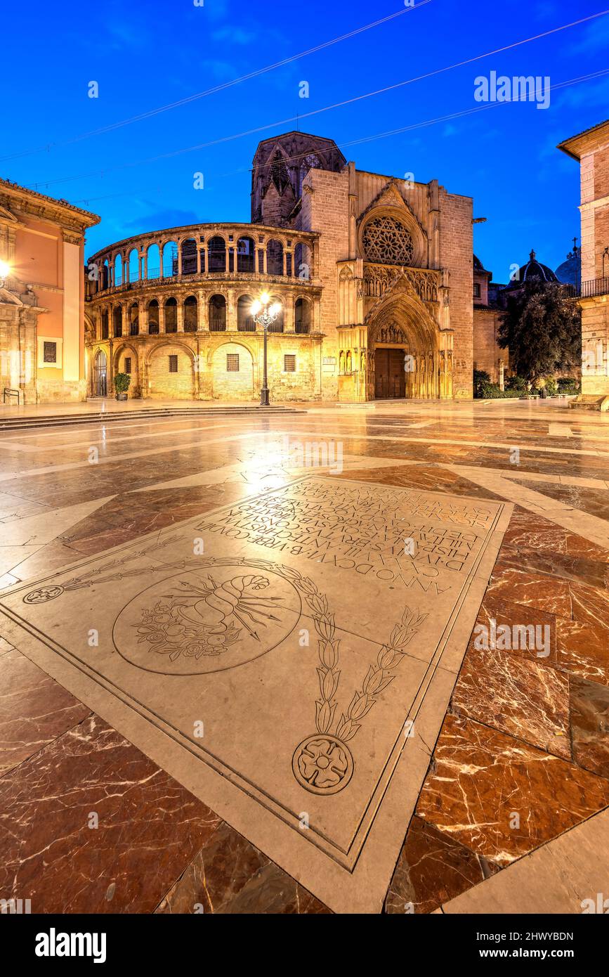 Plaza de la Virgen e Cattedrale, Valencia, Spagna Foto Stock