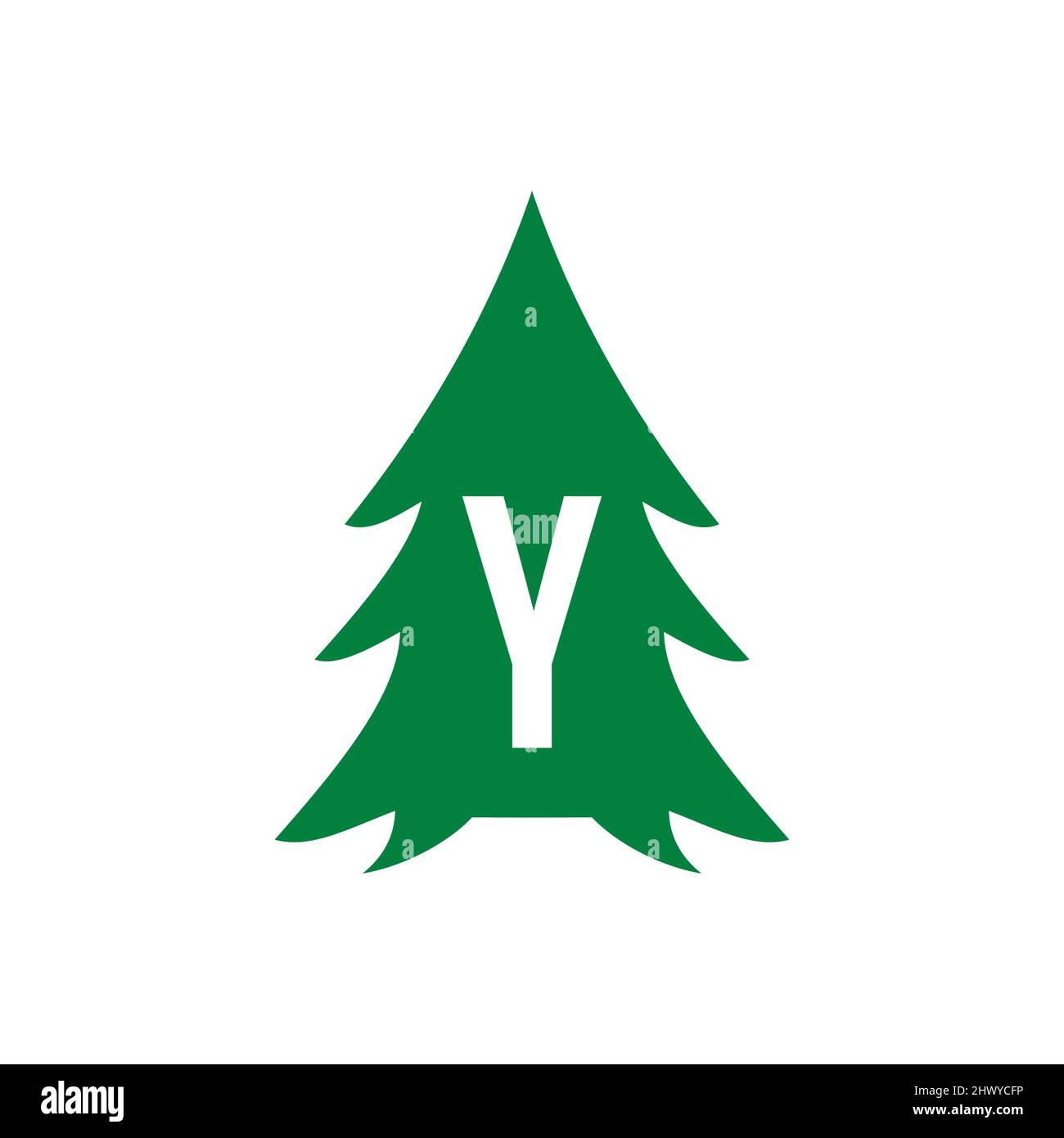 Disegno del logo di Pine Tree su modello di lettera Y. Pine Tree Hotel Resort Wood Park Logo Design Illustrazione Vettoriale