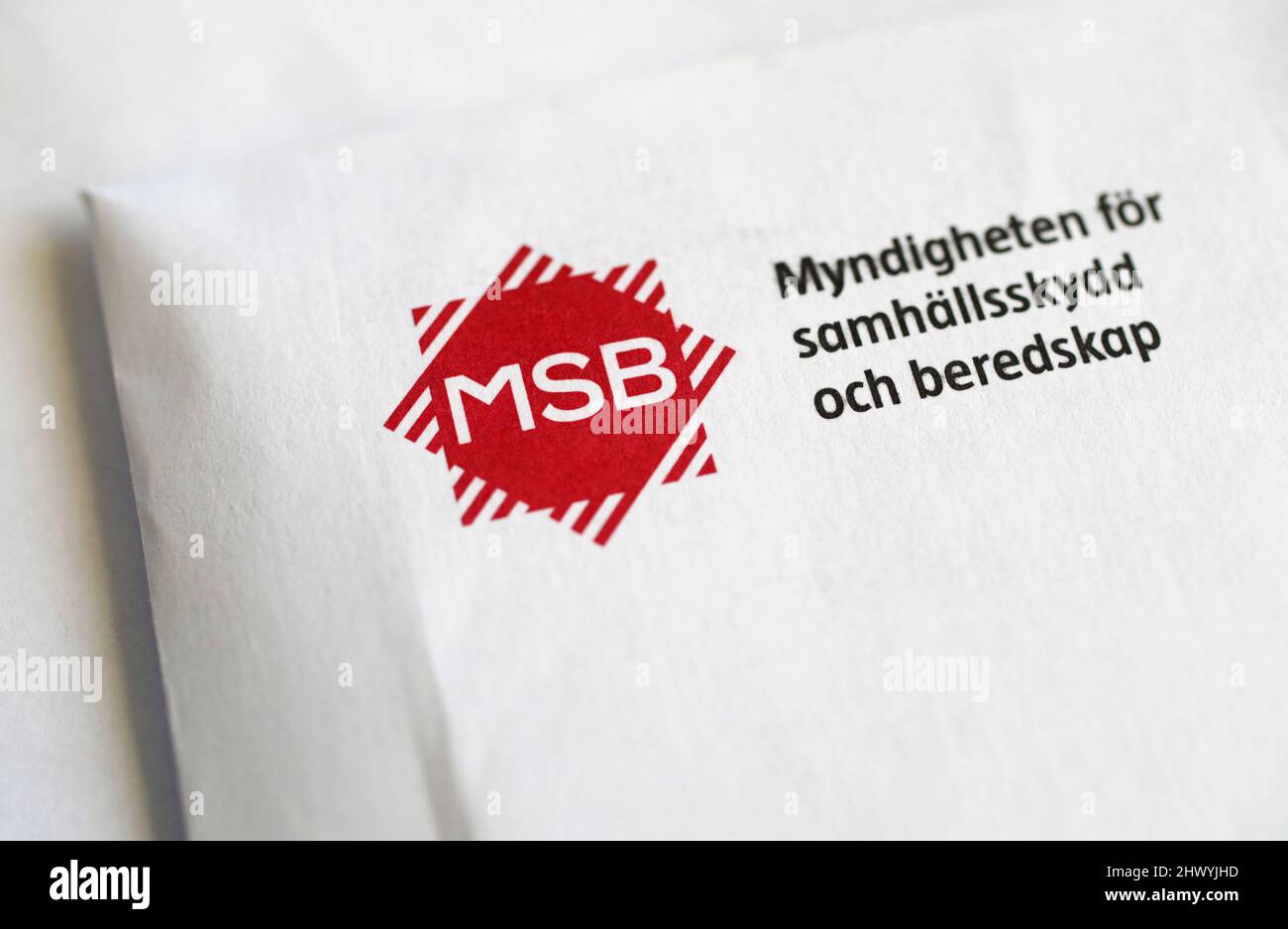 Logo dell'Agenzia svedese per le contingenze civili (svedese: Myndigheten för samhällsskydd och beredskap, MSB) Foto Stock