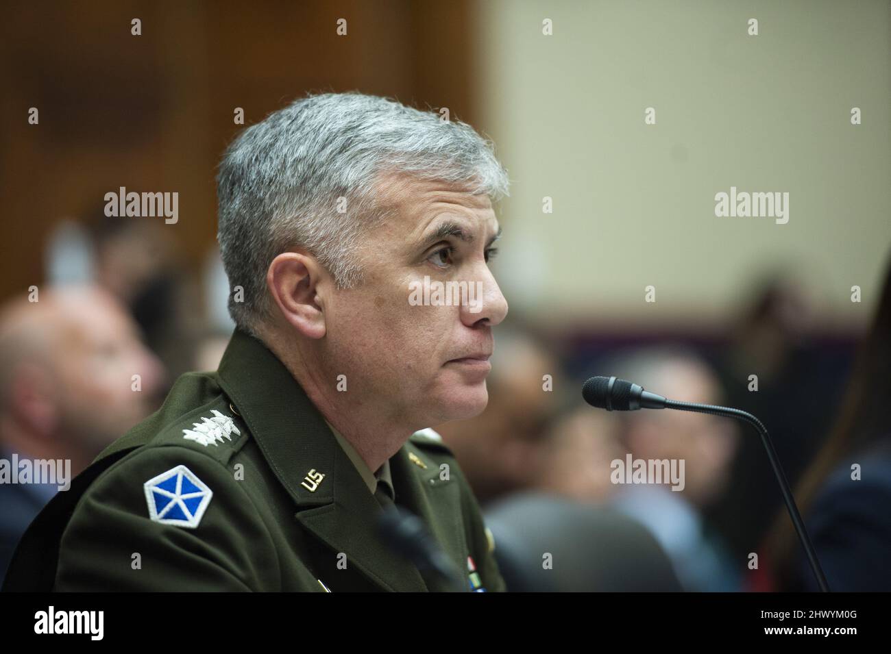 Washington, Stati Uniti. 08th Mar 2022. Paul Nakasone, Direttore dell'Agenzia Nazionale per la sicurezza, partecipa a un'audizione della Camera Intelligence Committee sulle 'minacce globali' presso il Campidoglio degli Stati Uniti a Washington, DC martedì 8 marzo 2022. Foto di Bonnie Cash/UPI Credit: UPI/Alamy Live News Foto Stock