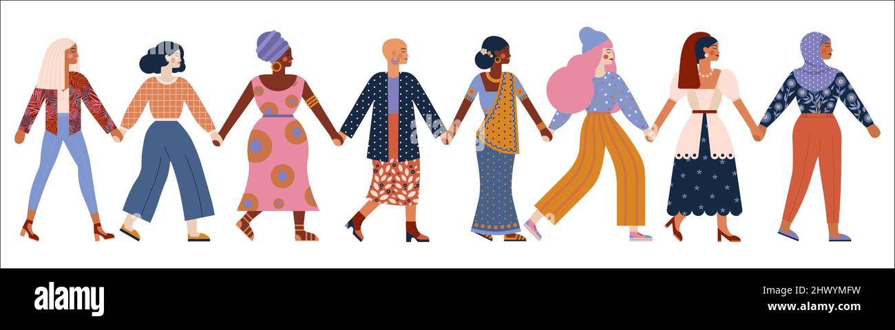 Banner per mani di tenuta del gruppo diversificato delle donne Illustrazione Vettoriale