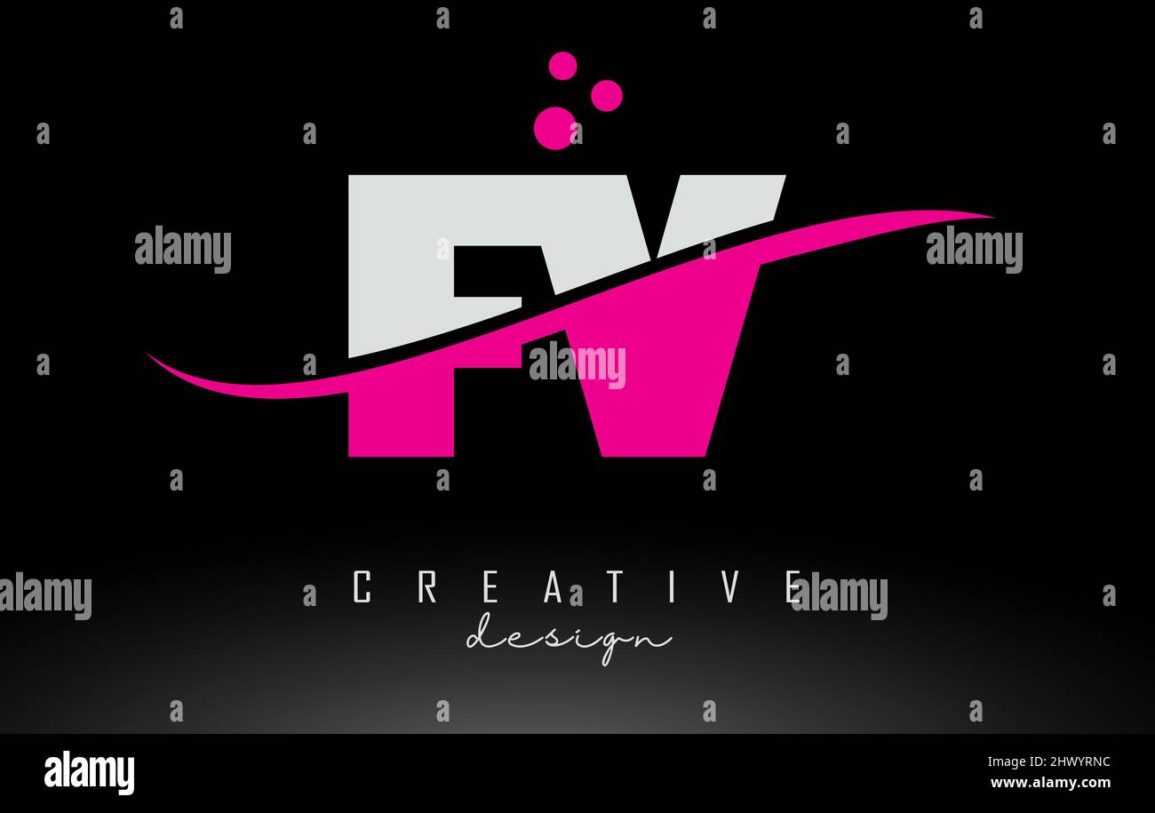 FV F V Logo lettera bianco e rosa con Swoosh e linee curve. Illustrazione Vettoriale