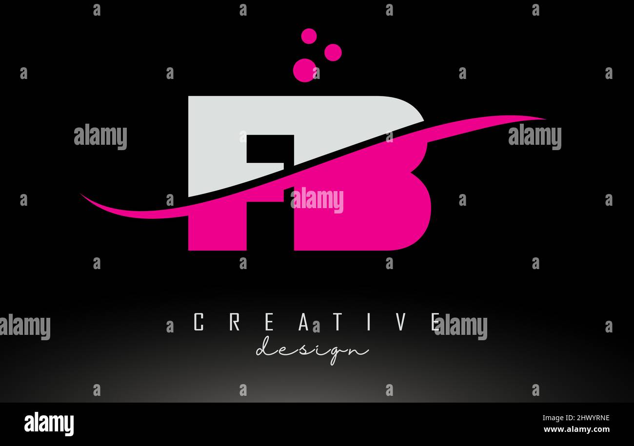 FB F B Logo lettera bianco e rosa con Swoosh bianco, punti e linee curve. Illustrazione Vettoriale