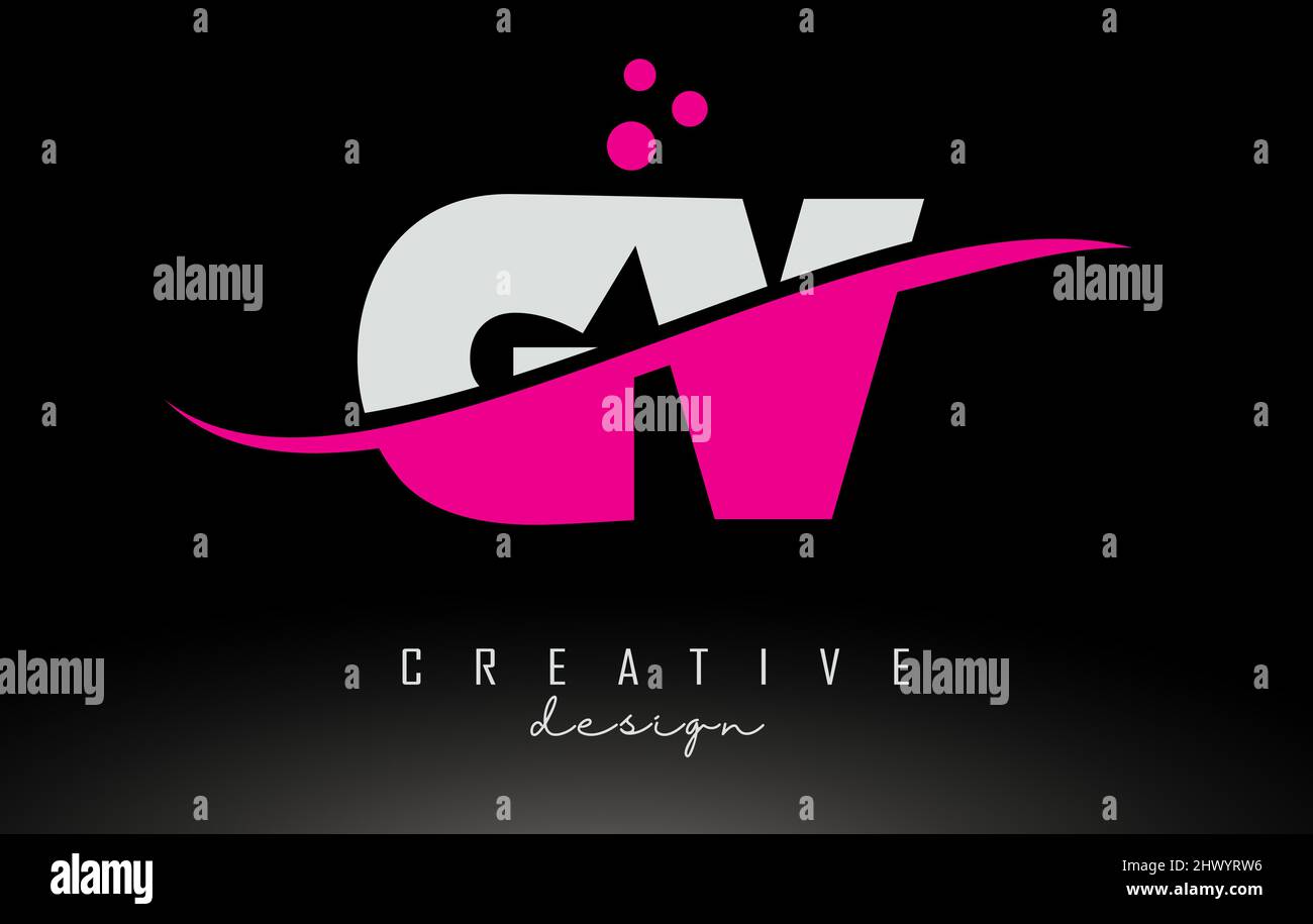 GV G V lettera bianca e rosa con Swoosh bianco e linee curve. Illustrazione Vettoriale