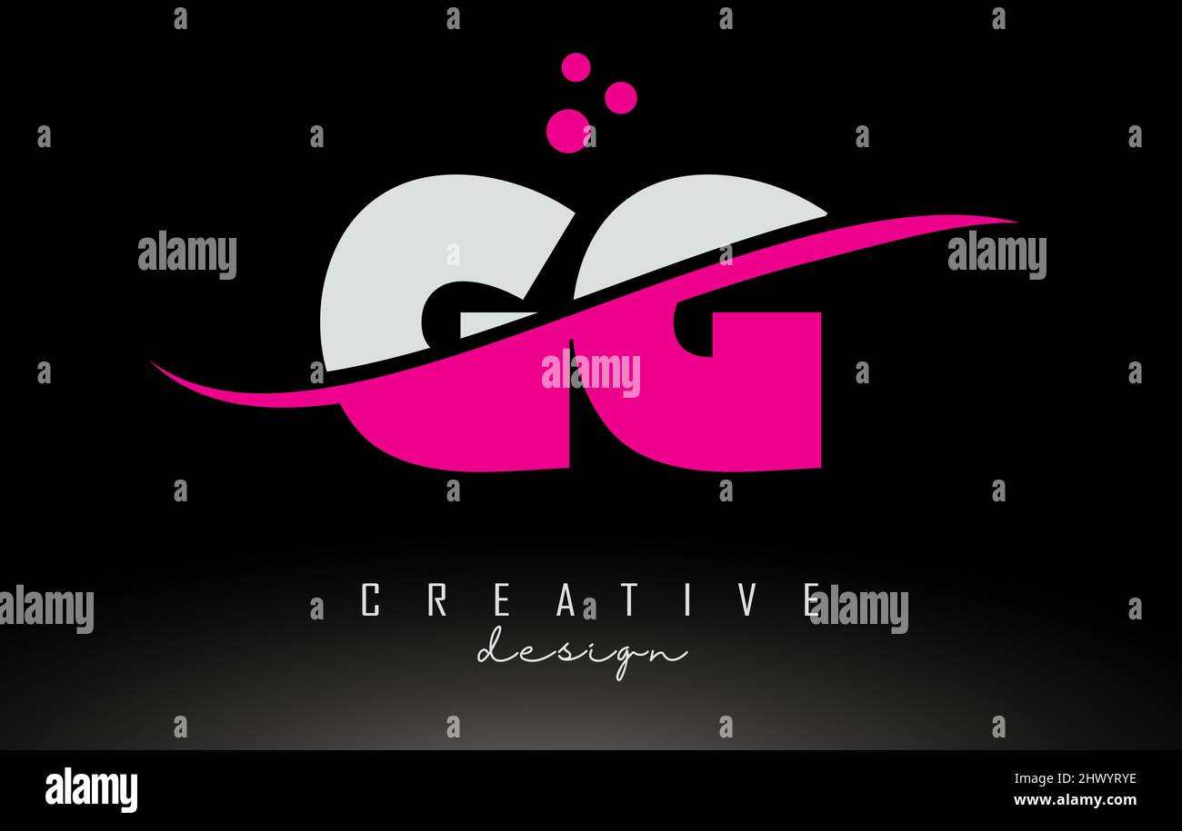 Logo GG G G lettera bianco e rosa con Swoosh e linee curve. Illustrazione Vettoriale