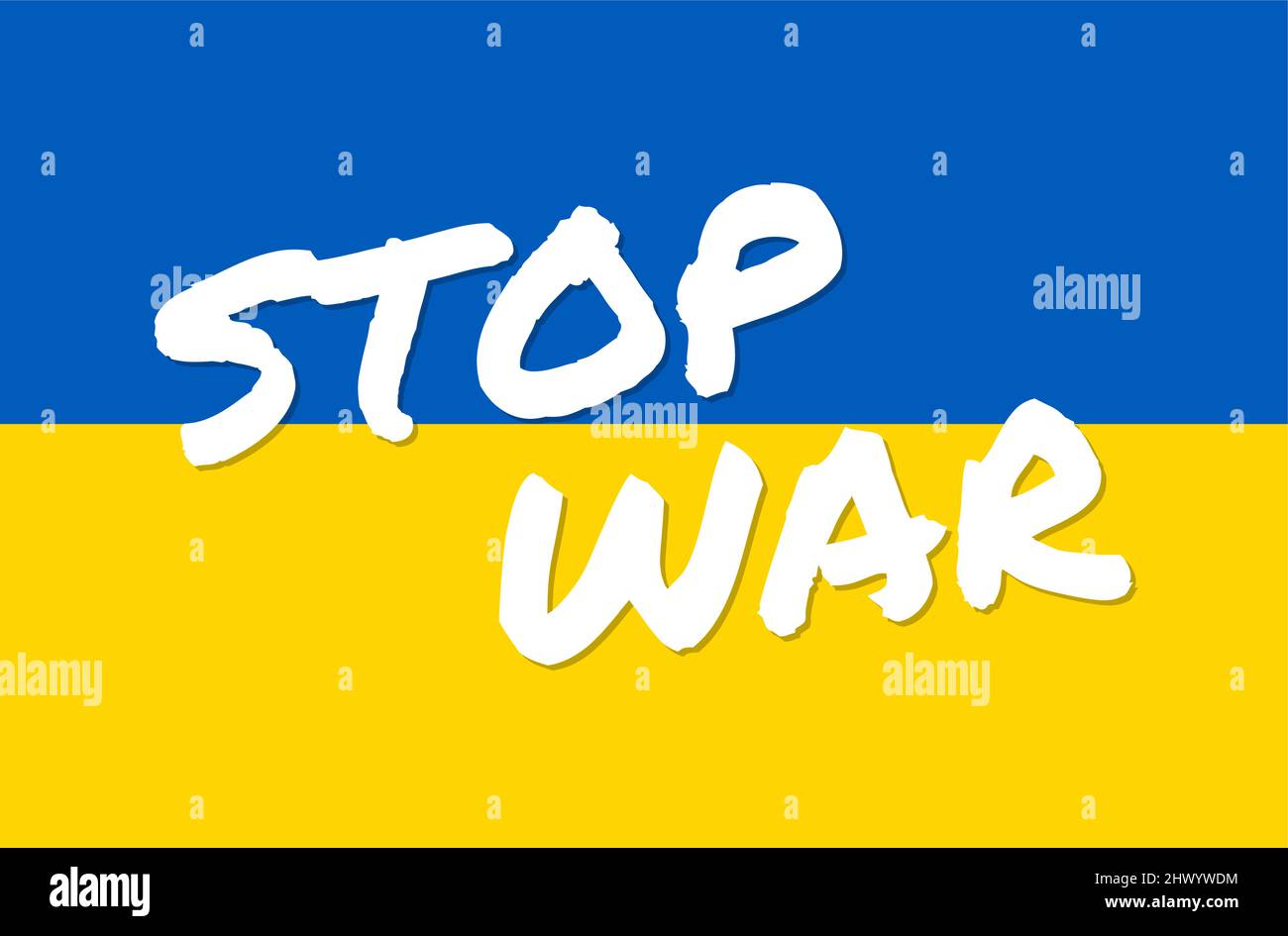 illustrazione vettoriale eps con bandiera colori paese di ucraina e testo bianco FERMARE LA GUERRA per il conflitto con la russia 2022 Illustrazione Vettoriale