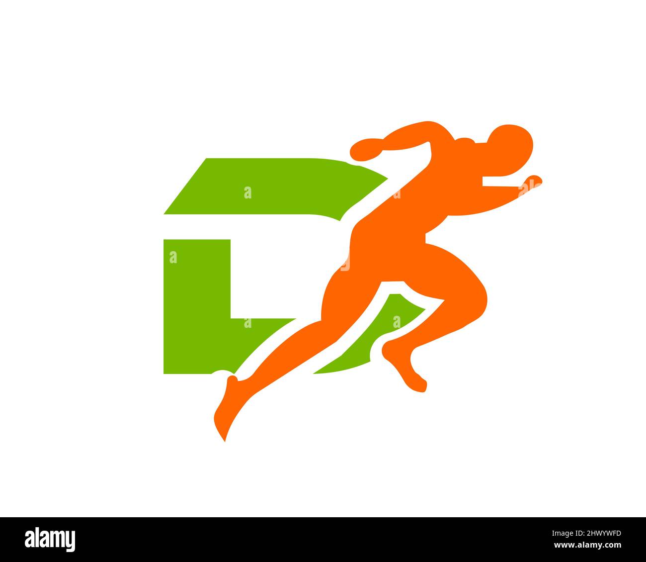 Vista frontale Sport Running Man con logo lettera D. Modello con logo Silhouette uomo running per maratona, modello, club running o logo Sports Club Illustrazione Vettoriale