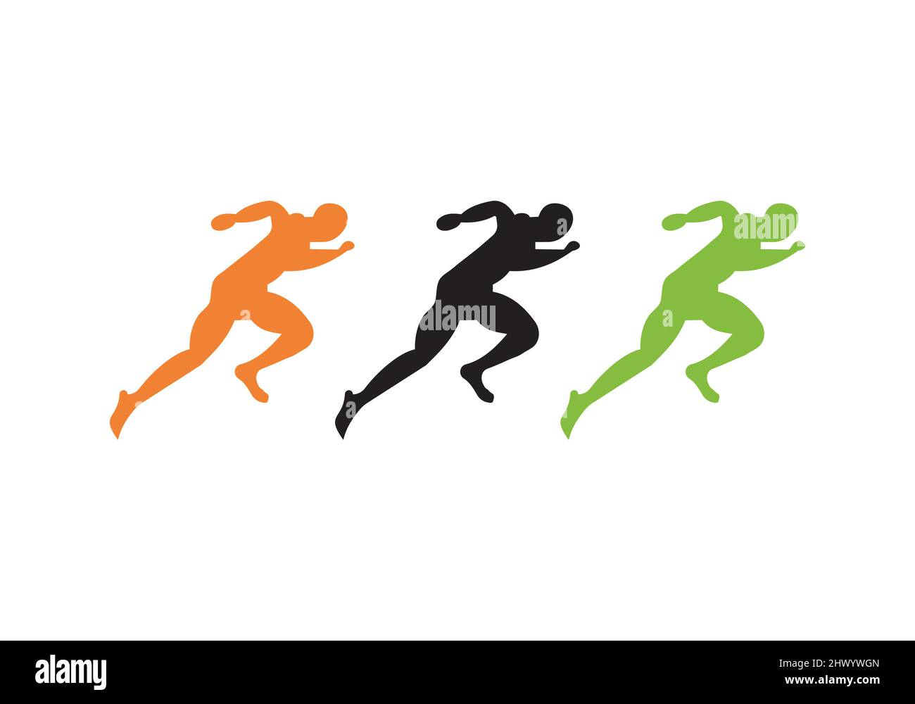 Vista frontale Sport Running Man. Modello con logo Silhouette uomo running per maratona, modello, club running o logo Sports Club Illustrazione Vettoriale