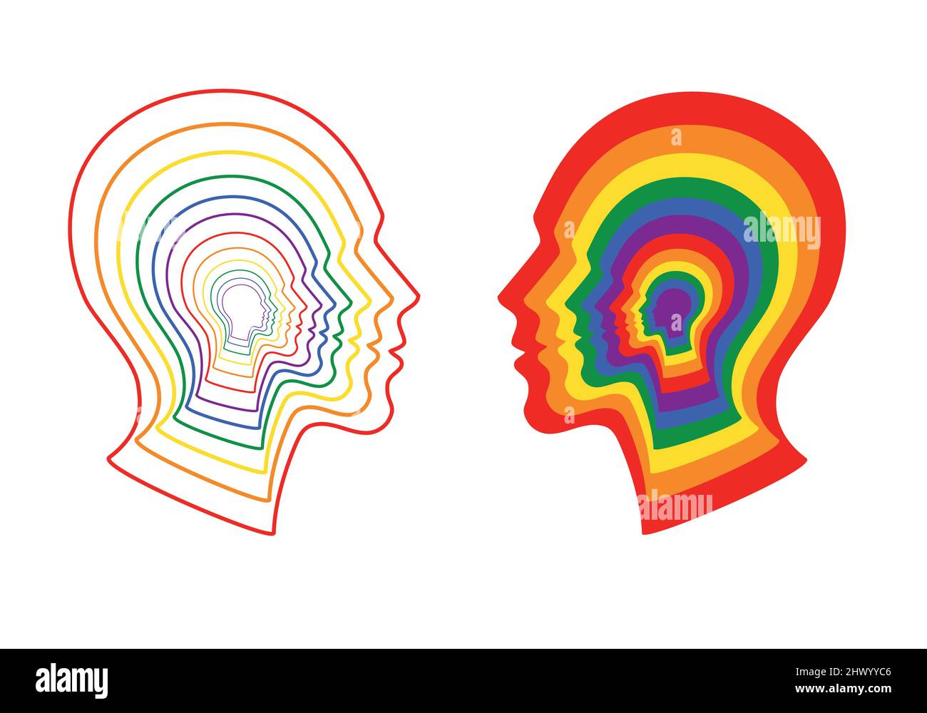 Teste arcobaleno, concetto LGBT, insieme di elementi grafici vettoriali di design Illustrazione Vettoriale