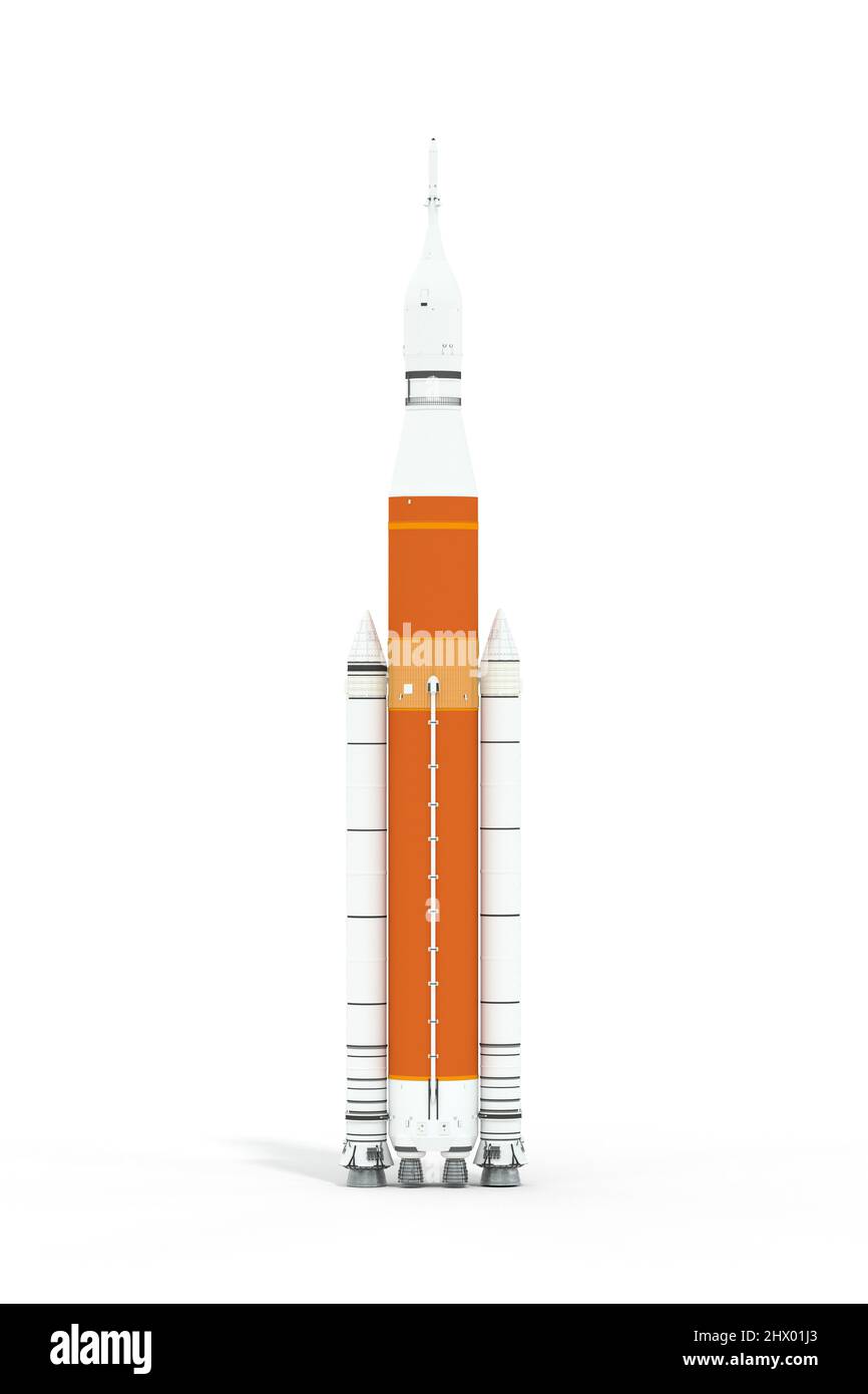 US razzo andare alla luna - modello e mappe fornite dalla NASA - 3D rendering Foto Stock