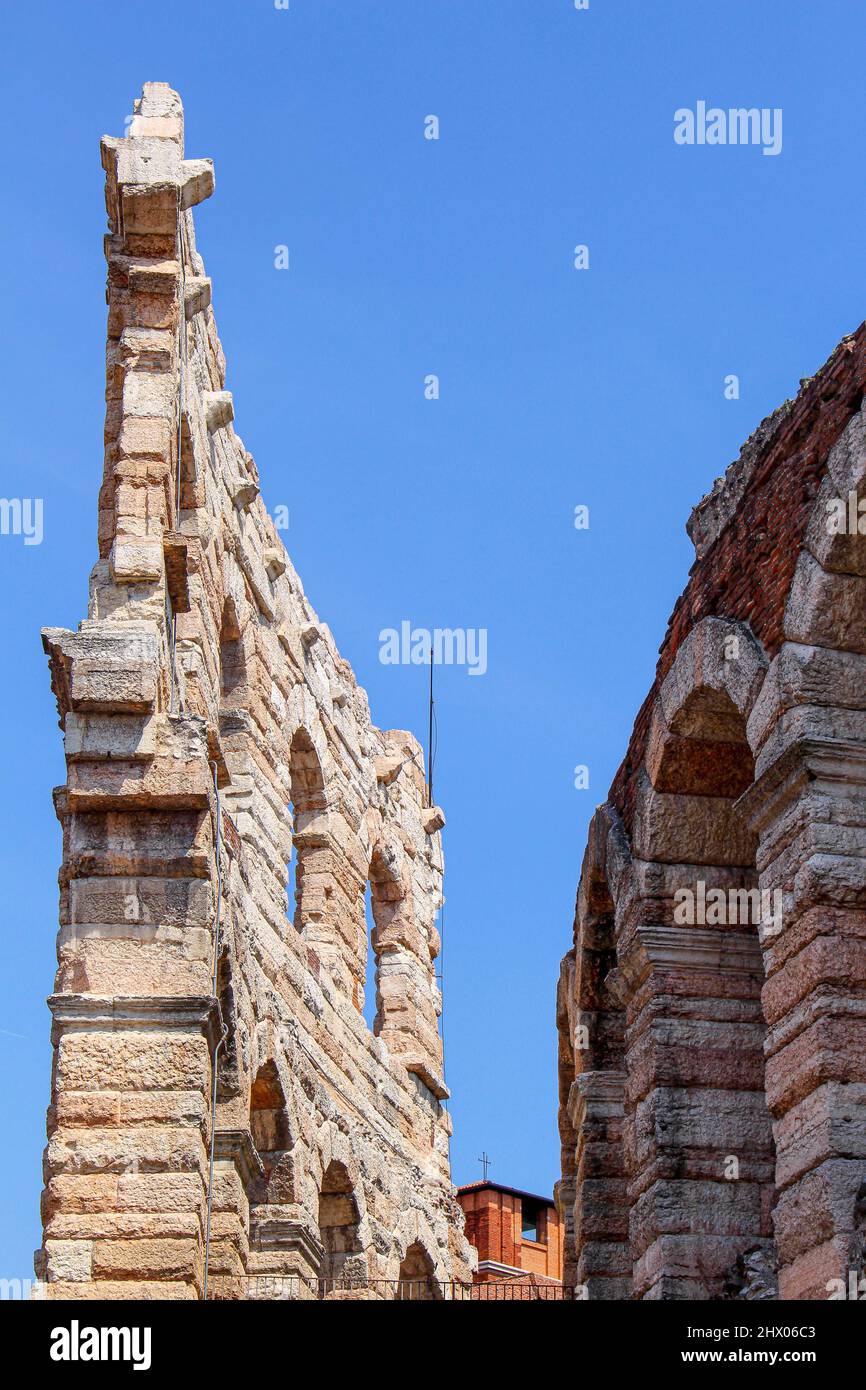 Steinbogen Nahaufnahme Arena die Verona, Italien Foto Stock