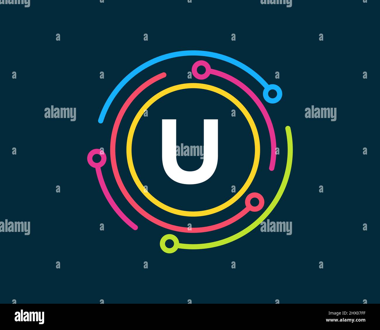 Design del logo tecnologico con lettera U. Logo della tecnologia Letter U. Design del logo di rete Illustrazione Vettoriale