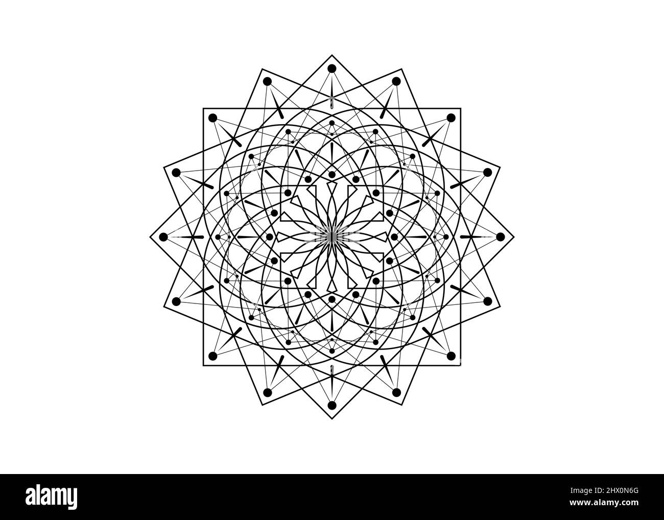 Mandala fiore di loto nero, seme di vita simbolo geometria Sacra. Logo icona mistica geometrica mandala di alchimia fiore esoterico. Segno divino vettoriale Illustrazione Vettoriale