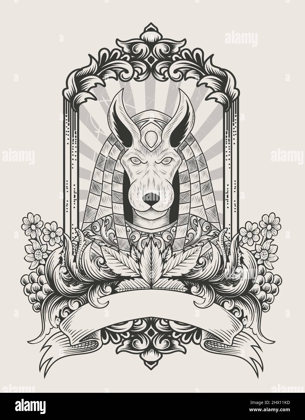 figura vettore dio anubis con incisione ornamento stile Illustrazione Vettoriale