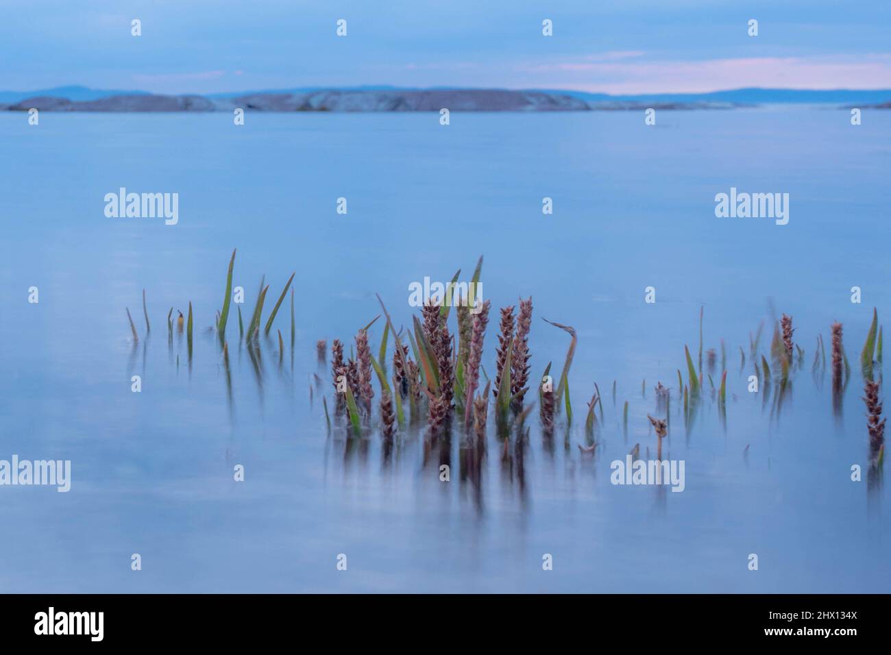 Lunga esposizione del fiume Saint-Laurent dopo il tramonto Foto Stock