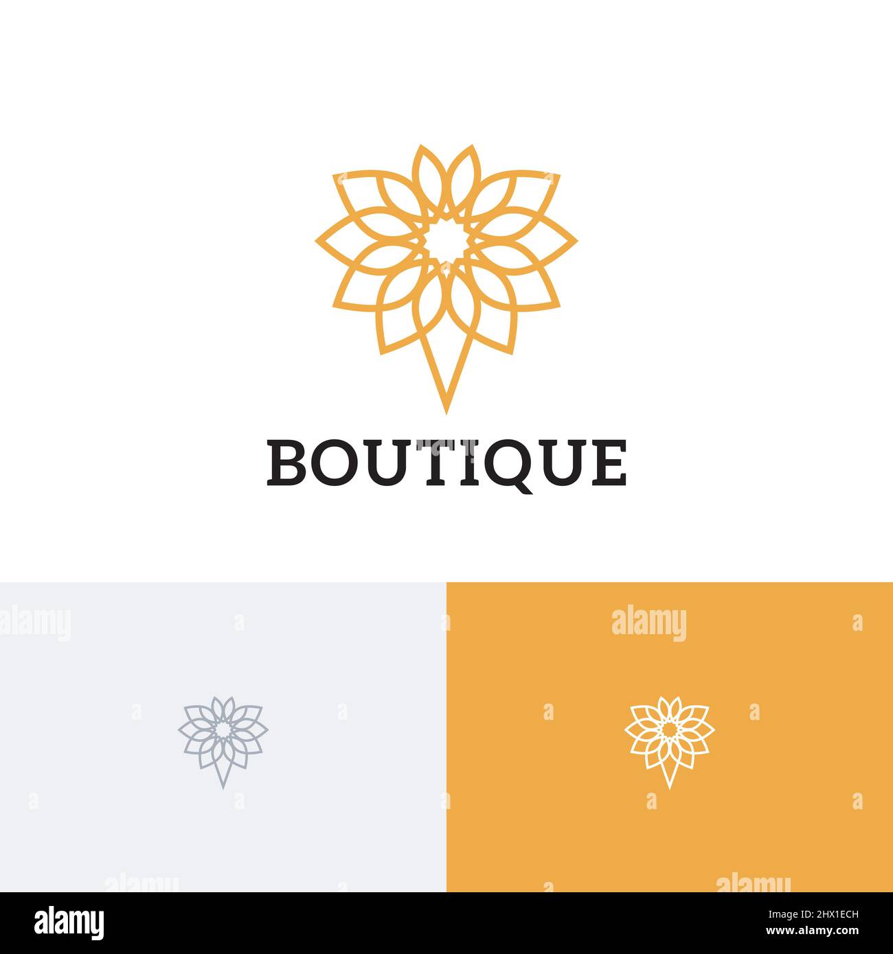 Bella elegante boutique Golden Shop Modern Logo Template Illustrazione Vettoriale