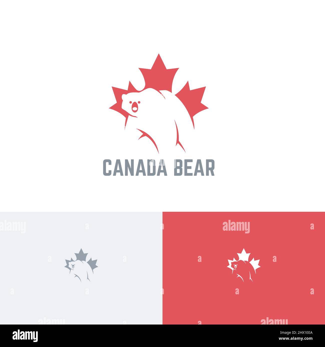 Canada Polar Bear Maple Leaf negative Space Logo Template Illustrazione Vettoriale