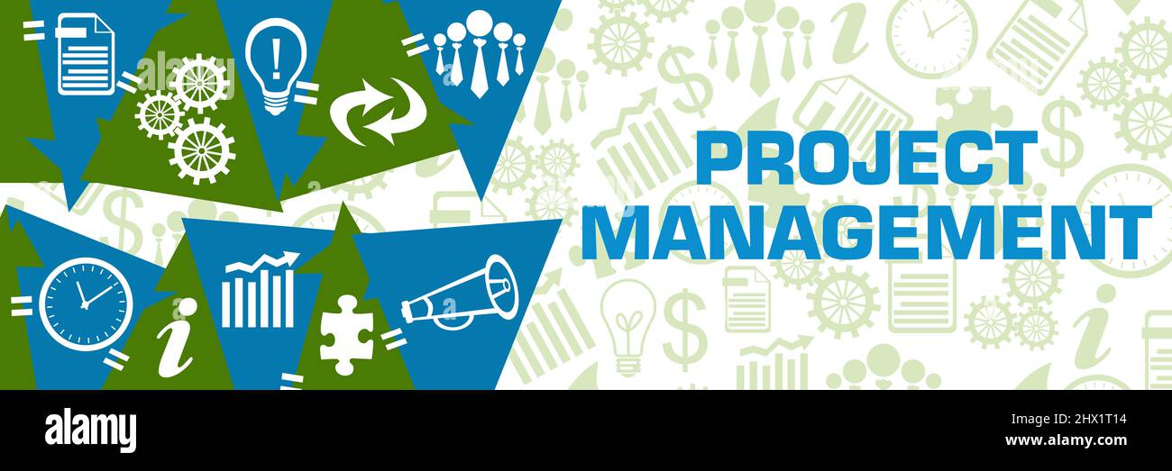 Gestione dei progetti Green Blue Triangles Business Symbols orizzontale Foto Stock