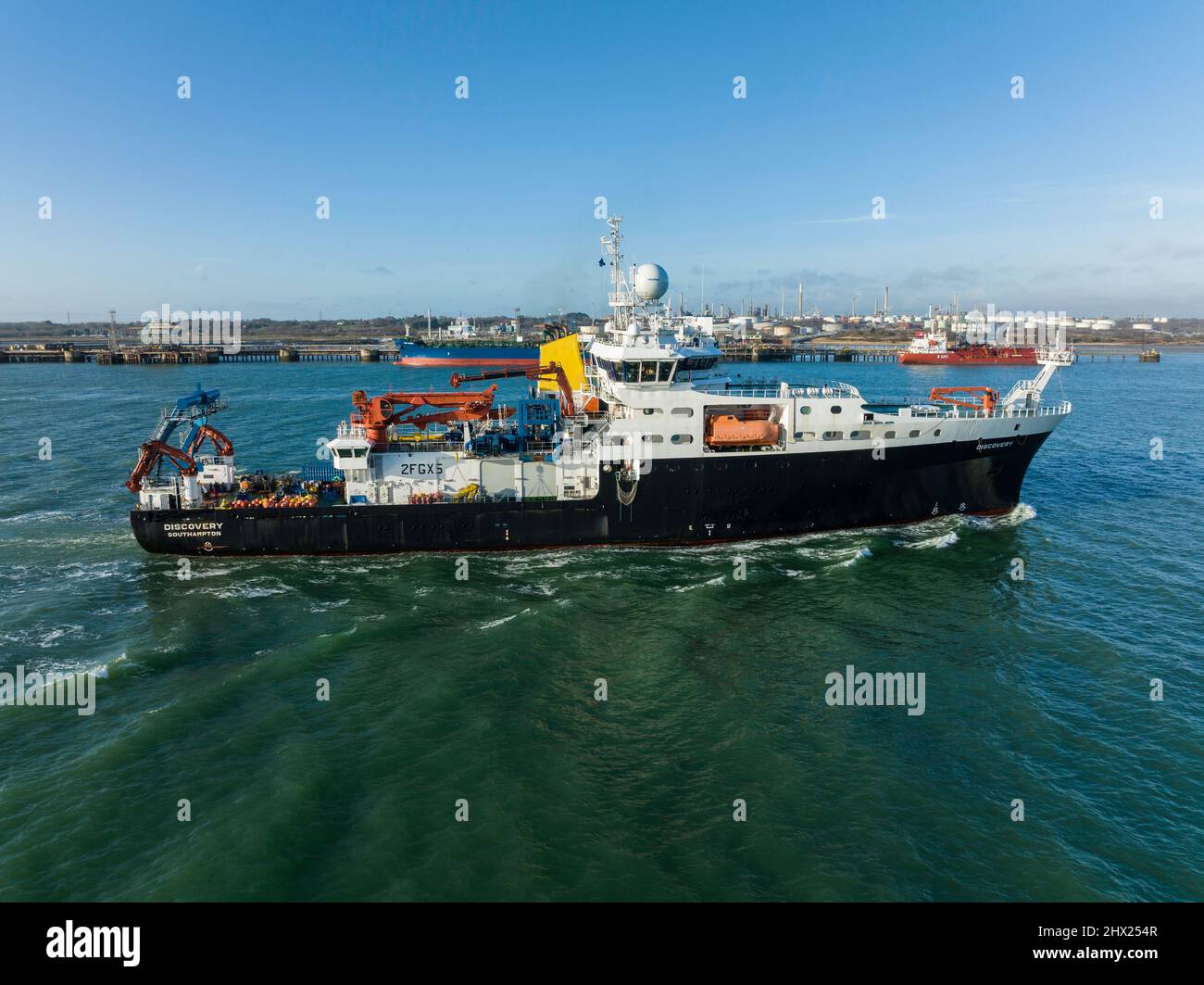 RRS Discovery è una Royal Research Ship gestita dal Natural Environment Research Council. Arrivo a Southampton Foto Stock